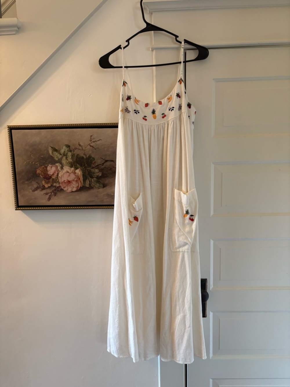 Madewell Cream Maxi Dress with Colorful Floral Embroidery